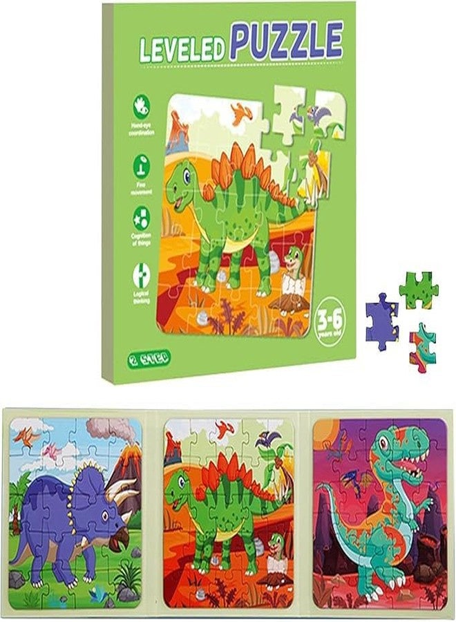 BLiSS HUES Dinosaur 3 in 1 Magnetic Jigsaw Puzzles for Kids- 20,25 and 30 Piece Puzzles Book for Toddlers-Travel Games, Preschool Educational Toys for 3-7 Year Old Boys and Girls - Image 1